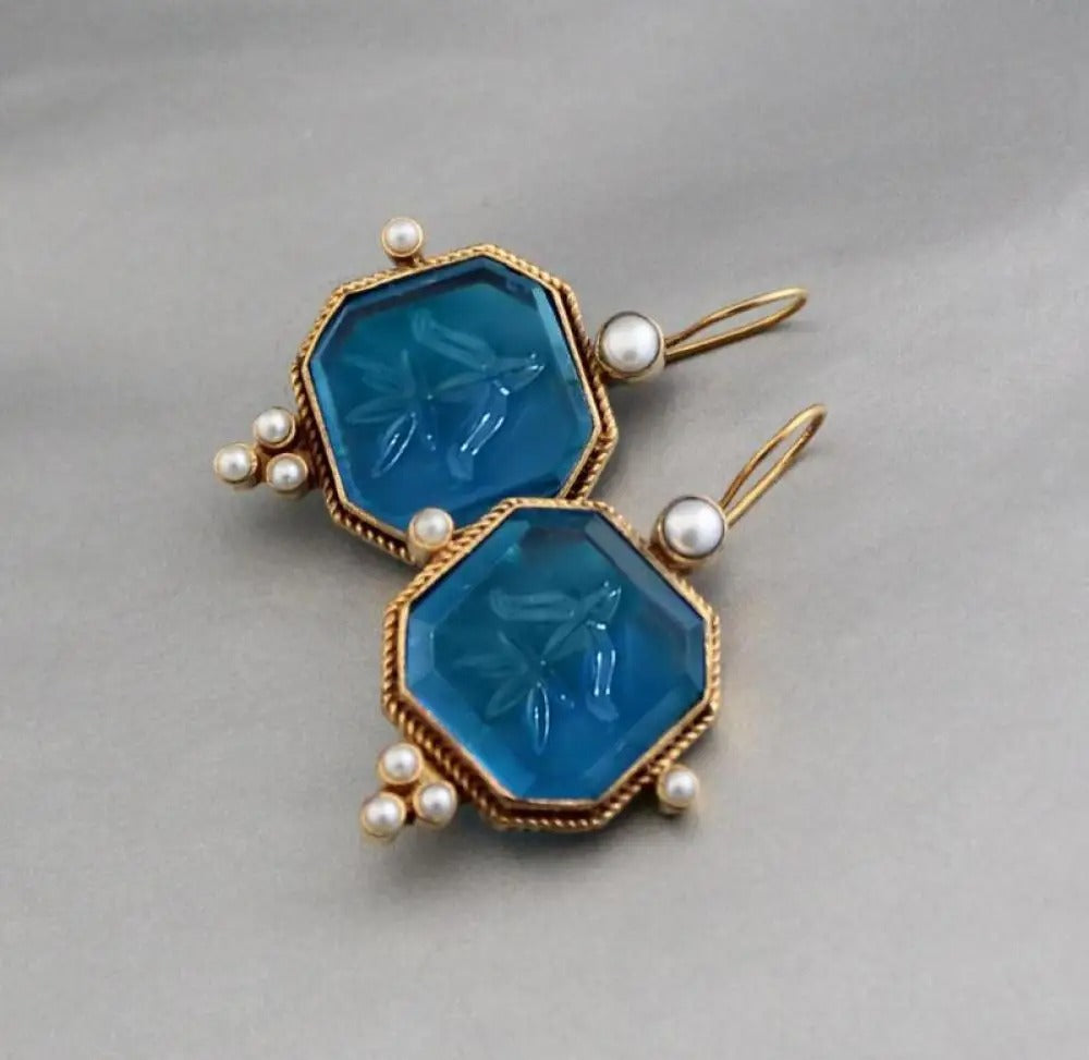 Maeble Vintage oorbellen met groene steen en parel I Laatste dag 80% korting!